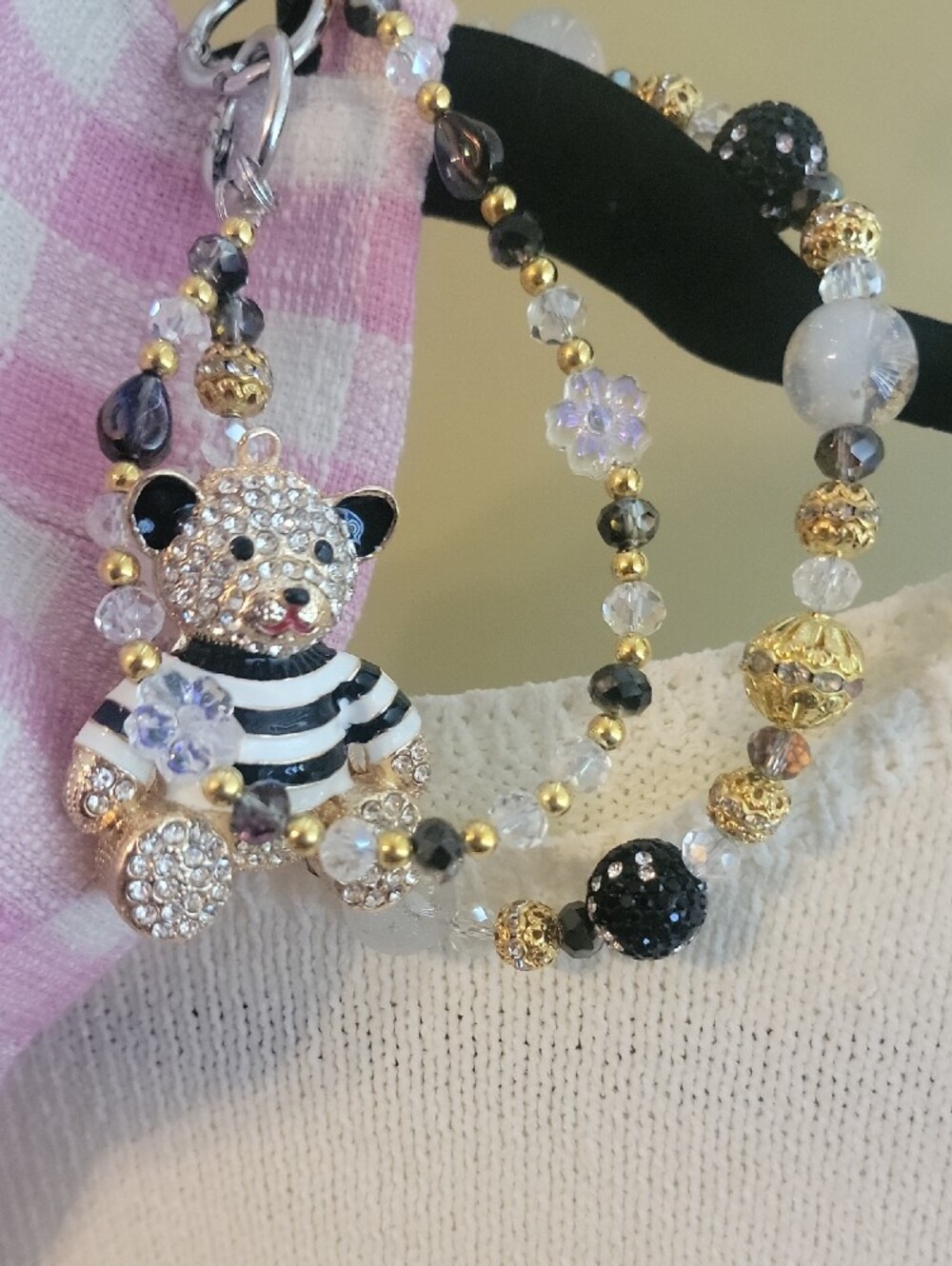 GIFTABLES Adorable Bear Sweater with Pink Gingham Cap & Bear Purse Charm - Picture 5 of 7